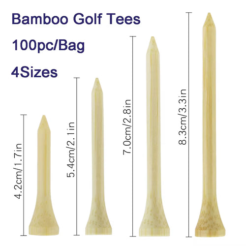 100Pc/Bag Bamboo Golf Tees 4 Sizes for Irons Putter Varied Peg 1.7In 2.1In 2.8In 3.3In for Golfer Gift Golf Ball Holder 골프Tee