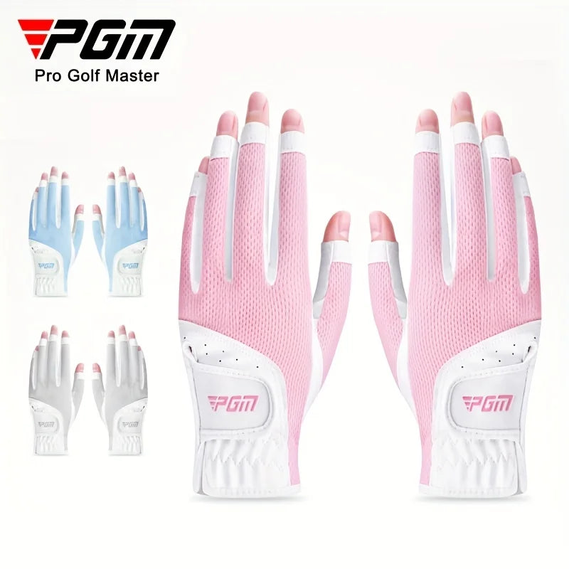 PGM 1 Pair Women'S Open Finger Golf Gloves Breathable Mesh PU Sunscreen Finger Cover Left and Right Hand ST032